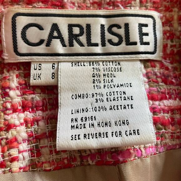 Carlisle Multicolor Pink Khaki Tweed Wool Silk Blend Blazer Jacket Size 6 - Picture 5 of 9